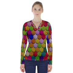 Colorful Tiles Pattern                            V-neck Long Sleeve Top