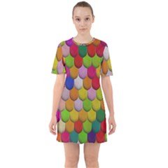 Colorful Tiles Pattern                              Sixties Short Sleeve Mini Dress