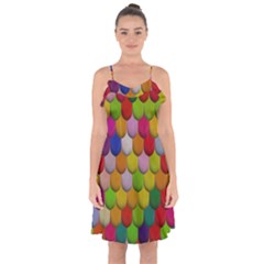 Colorful Tiles Pattern                Ruffle Detail Chiffon Dress