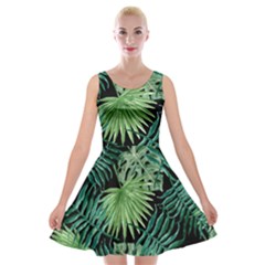 Tropical Pattern Velvet Skater Dress