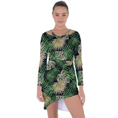 Tropical Pattern Asymmetric Cut-out Shift Dress