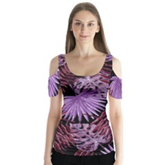 Tropical Pattern Butterfly Sleeve Cutout Tee 