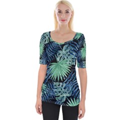 Tropical Pattern Wide Neckline Tee