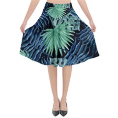 Tropical Pattern Flared Midi Skirt