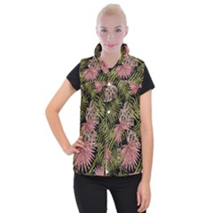 Tropical Pattern Women s Button Up Puffer Vest by ValentinaDesign