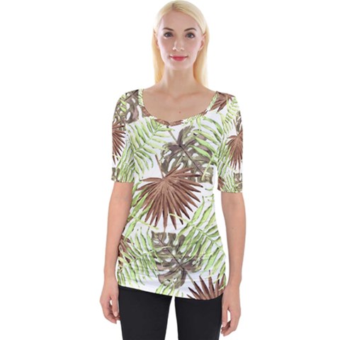 Tropical Pattern Wide Neckline Tee by ValentinaDesign