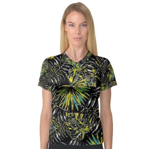 Tropical Pattern V-neck Sport Mesh Tee by ValentinaDesign