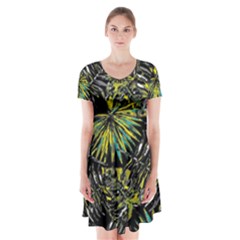 Tropical Pattern Short Sleeve V-neck Flare Dress by ValentinaDesign