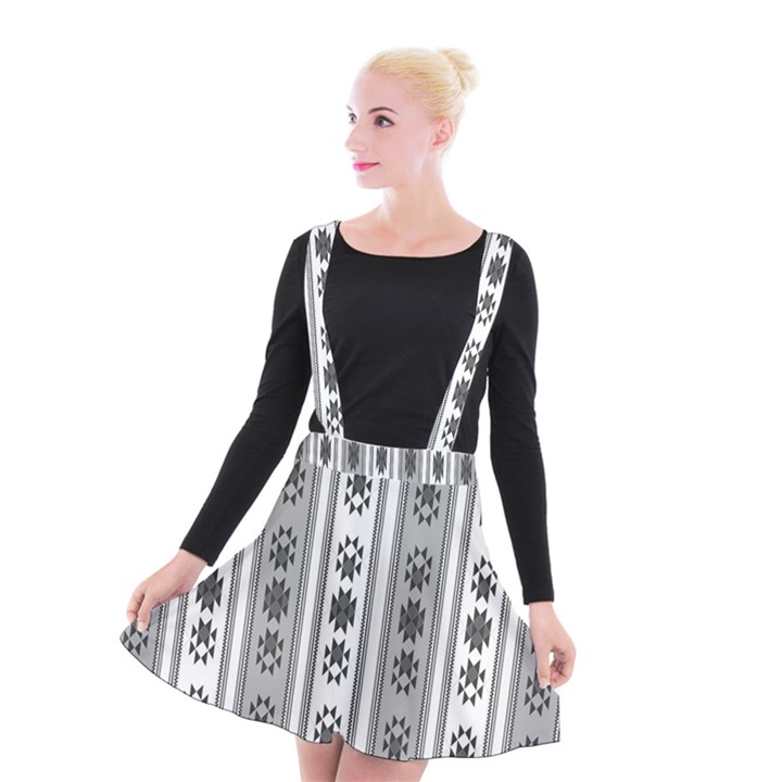 Folklore pattern Suspender Skater Skirt