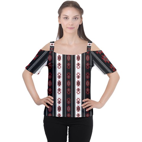 Folklore Pattern Cutout Shoulder Tee by ValentinaDesign