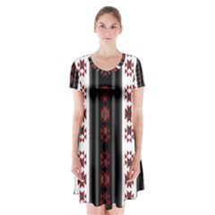 Folklore Pattern Short Sleeve V-neck Flare Dress by ValentinaDesign