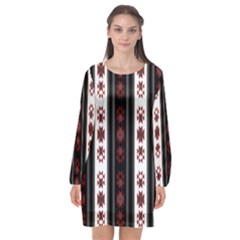 Folklore Pattern Long Sleeve Chiffon Shift Dress 