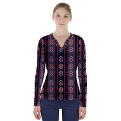 Folklore Pattern V-neck Long Sleeve Top