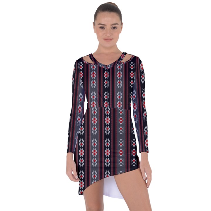 Folklore pattern Asymmetric Cut-Out Shift Dress