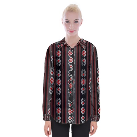 Folklore Pattern Womens Long Sleeve Shirt by ValentinaDesign