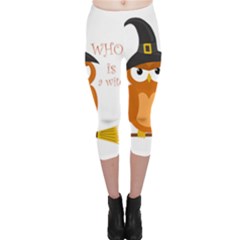 Halloween Orange Witch Owl Capri Leggings  by Valentinaart