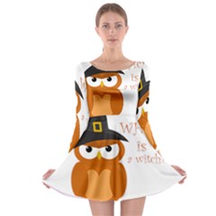 Halloween Orange Witch Owl Long Sleeve Skater Dress by Valentinaart