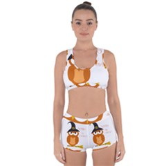 Halloween Orange Witch Owl Racerback Boyleg Bikini Set