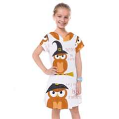 Halloween Orange Witch Owl Kids  Drop Waist Dress by Valentinaart