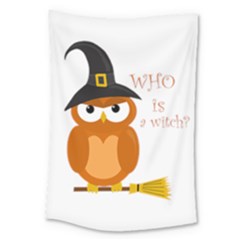 Halloween Orange Witch Owl Large Tapestry by Valentinaart