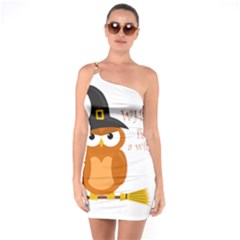 Halloween Orange Witch Owl One Soulder Bodycon Dress