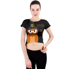 Halloween Orange Witch Owl Crew Neck Crop Top by Valentinaart