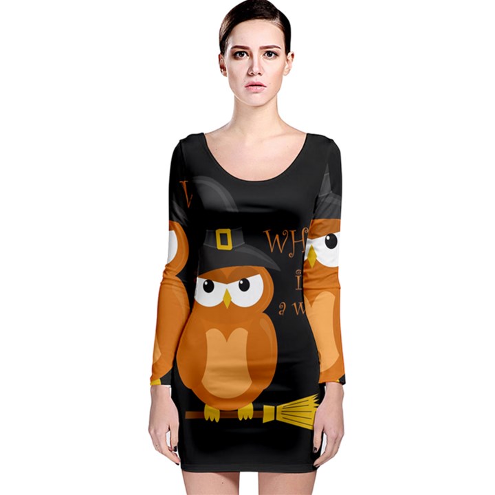 Halloween orange witch owl Long Sleeve Bodycon Dress