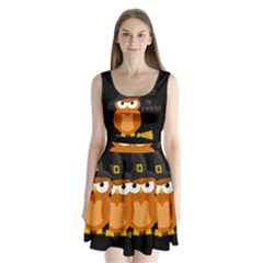 Halloween Orange Witch Owl Split Back Mini Dress  by Valentinaart