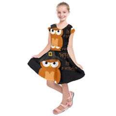 Halloween Orange Witch Owl Kids  Short Sleeve Dress