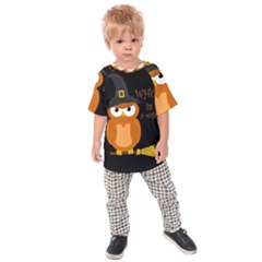 Halloween Orange Witch Owl Kids Raglan Tee