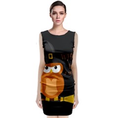 Halloween Orange Witch Owl Sleeveless Velvet Midi Dress