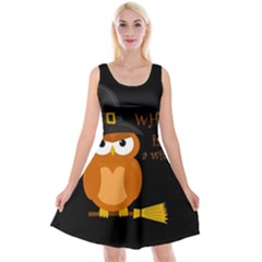 Halloween Orange Witch Owl Reversible Velvet Sleeveless Dress by Valentinaart