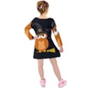 Halloween orange witch owl Kids  Long Sleeve Velvet Dress View2