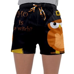 Halloween Orange Witch Owl Sleepwear Shorts