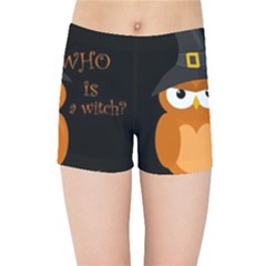 Halloween Orange Witch Owl Kids Sports Shorts by Valentinaart