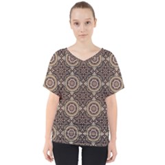 Oriental Pattern V-neck Dolman Drape Top