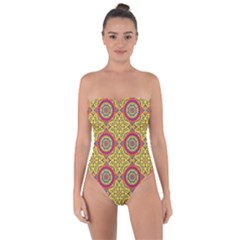 Oriental Pattern Tie Back One Piece Swimsuit