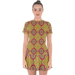 Oriental Pattern Drop Hem Mini Chiffon Dress