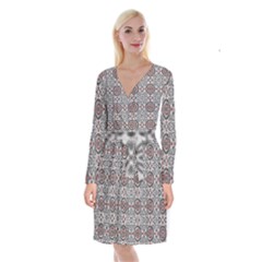 Oriental Pattern Long Sleeve Velvet Front Wrap Dress by ValentinaDesign