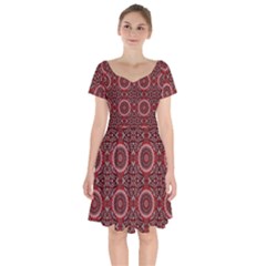 Oriental Pattern Short Sleeve Bardot Dress