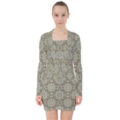 Oriental Pattern V-neck Bodycon Long Sleeve Dress