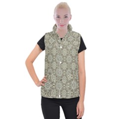 Oriental Pattern Women s Button Up Puffer Vest by ValentinaDesign