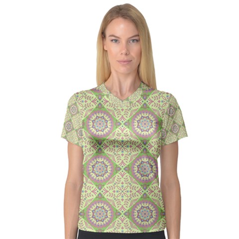 Oriental Pattern V-neck Sport Mesh Tee by ValentinaDesign