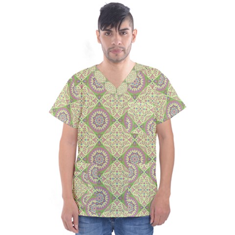 Oriental Pattern Men s V-neck Scrub Top by ValentinaDesign