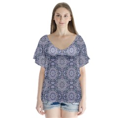 Oriental Pattern V-neck Flutter Sleeve Top by ValentinaDesign