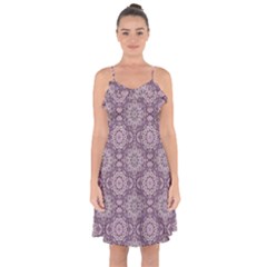 Oriental Pattern Ruffle Detail Chiffon Dress