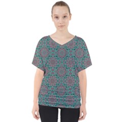 Oriental Pattern V-neck Dolman Drape Top