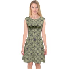 Stylized Modern Floral Design Capsleeve Midi Dress by dflcprints