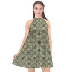 Stylized Modern Floral Design Halter Neckline Chiffon Dress  by dflcprints