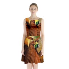 Birds Paradise Cendrawasih Sleeveless Waist Tie Chiffon Dress